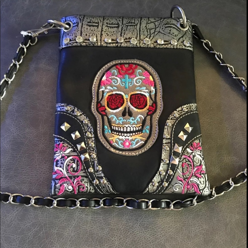 🆕💀NWOT, Embroidered Sugar Skull Crossbody Purse